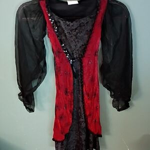 Girls Small Vampiress Red and Black Crushed Velvet Costume